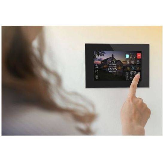 smart home innovation technology with woman using aypro control panel